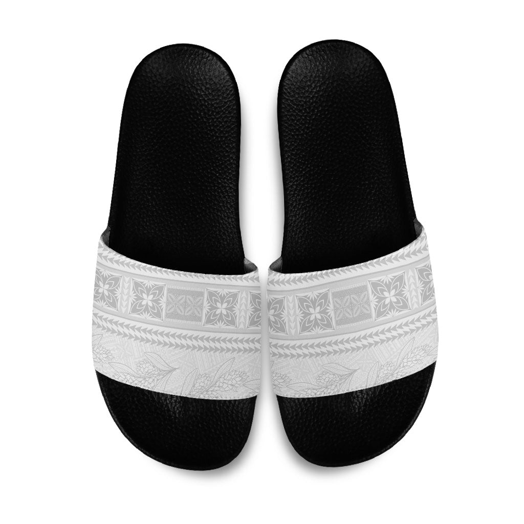 Samoa White Sunday Slide Sandals Lotu Tamaiti Samoan Siapo Teuila Flowers LT14 White - Polynesian Pride
