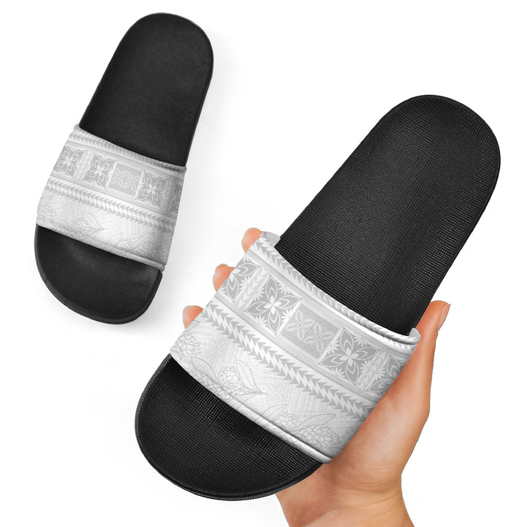 Samoa White Sunday Slide Sandals Lotu Tamaiti Samoan Siapo Teuila Flowers LT14 - Polynesian Pride