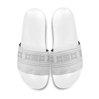Samoa White Sunday Slide Sandals Lotu Tamaiti Samoan Siapo Teuila Flowers LT14 White - Polynesian Pride