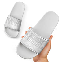 Samoa White Sunday Slide Sandals Lotu Tamaiti Samoan Siapo Teuila Flowers LT14 - Polynesian Pride