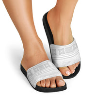 Samoa White Sunday Slide Sandals Lotu Tamaiti Samoan Siapo Teuila Flowers LT14 - Polynesian Pride