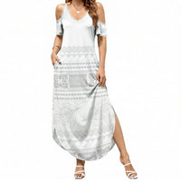 Samoa White Sunday Summer Maxi Dress Lotu Tamaiti Samoan Siapo Teuila Flowers LT14 Women White - Polynesian Pride
