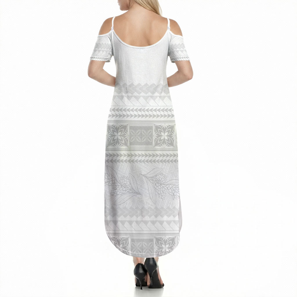 Samoa White Sunday Summer Maxi Dress Lotu Tamaiti Samoan Siapo Teuila Flowers LT14 - Polynesian Pride