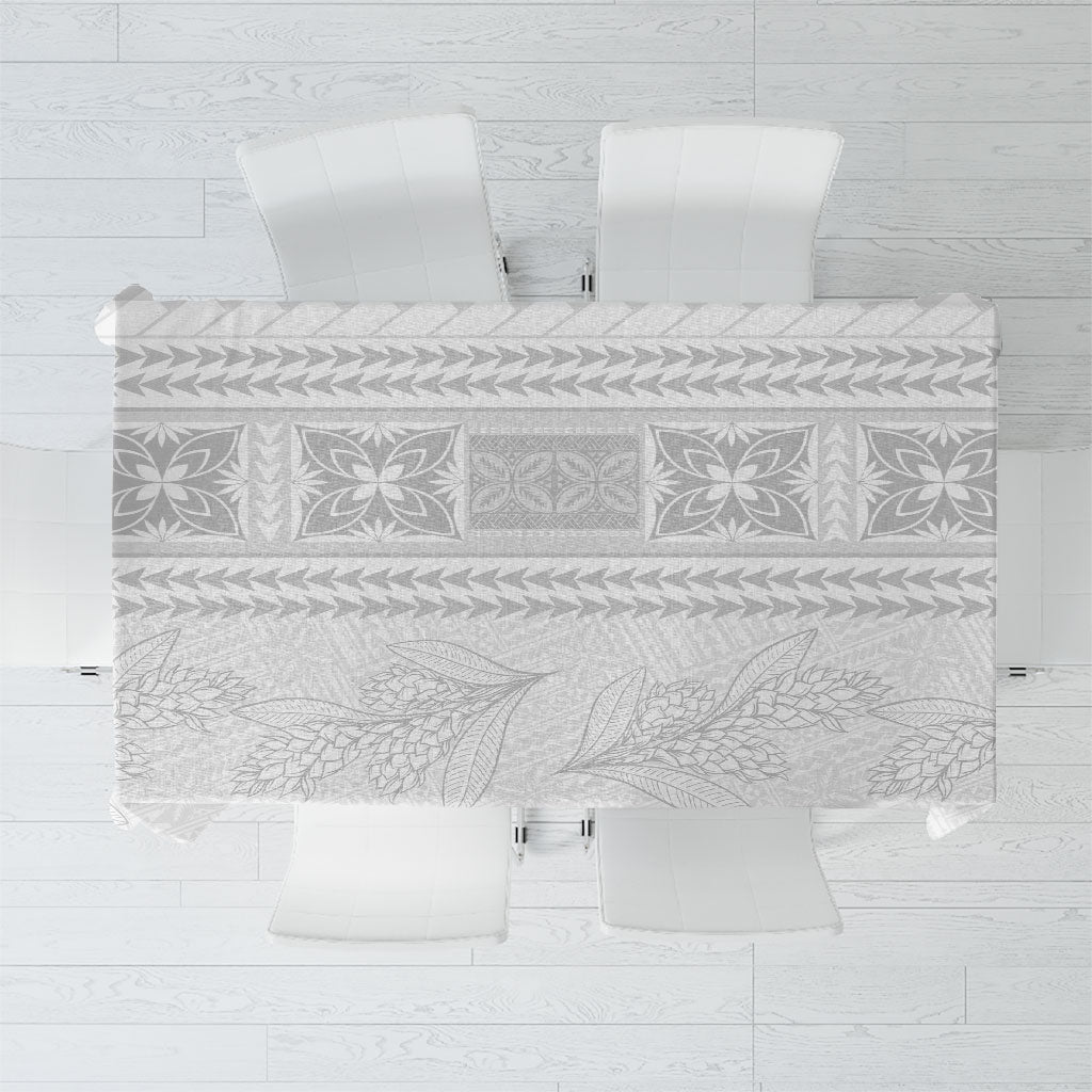 Samoa White Sunday Tablecloth Lotu Tamaiti Samoan Siapo Teuila Flowers LT14 White - Polynesian Pride