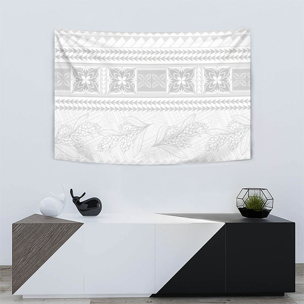 Samoa White Sunday Tapestry Lotu Tamaiti Samoan Siapo Teuila Flowers LT14 - Polynesian Pride