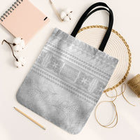 Samoa White Sunday Tote Bag Lotu Tamaiti Samoan Siapo Teuila Flowers LT14 Black Strap One Size White - Polynesian Pride