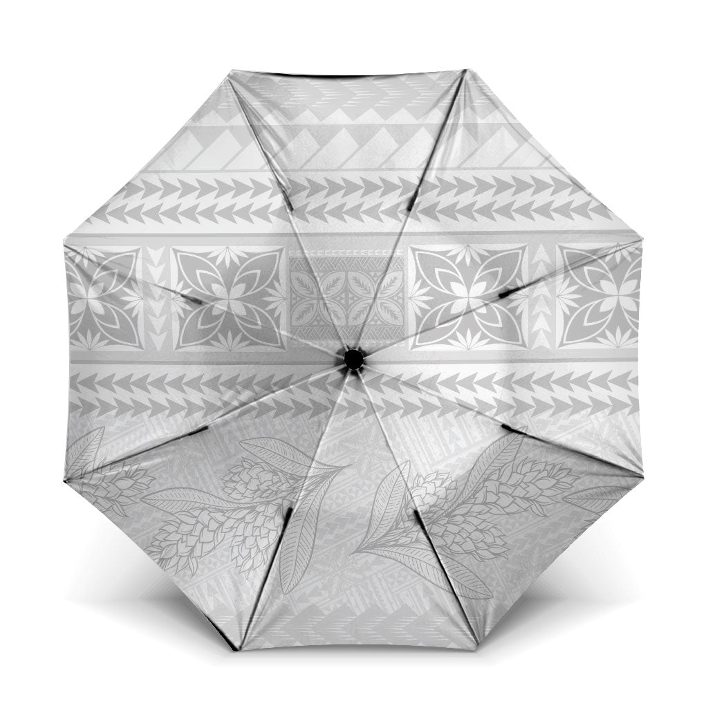 Samoa White Sunday Umbrella Lotu Tamaiti Samoan Siapo Teuila Flowers LT14 One Size Folded 11.42 inch Opened Diameter 37.4 inch White - Polynesian Pride