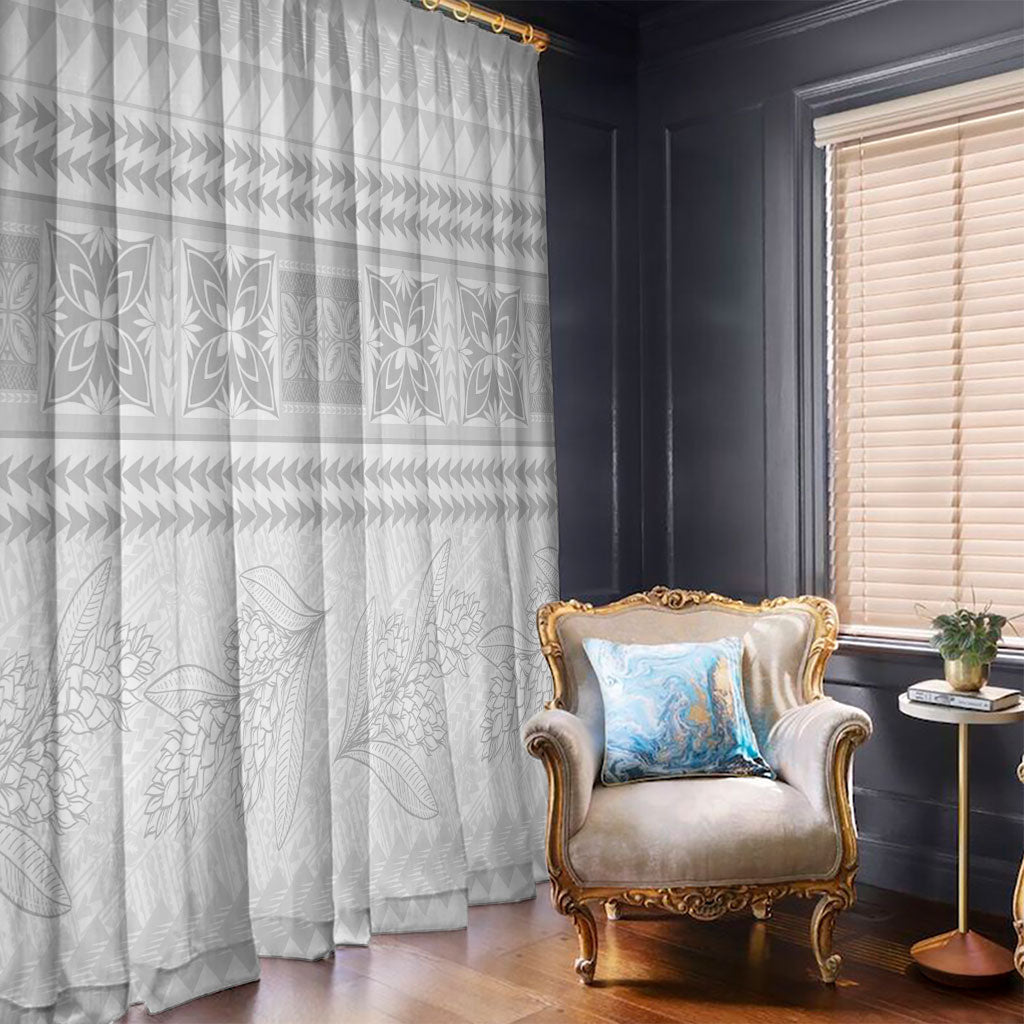 Samoa White Sunday Window Curtain Lotu Tamaiti Samoan Siapo Teuila Flowers LT14 - Polynesian Pride
