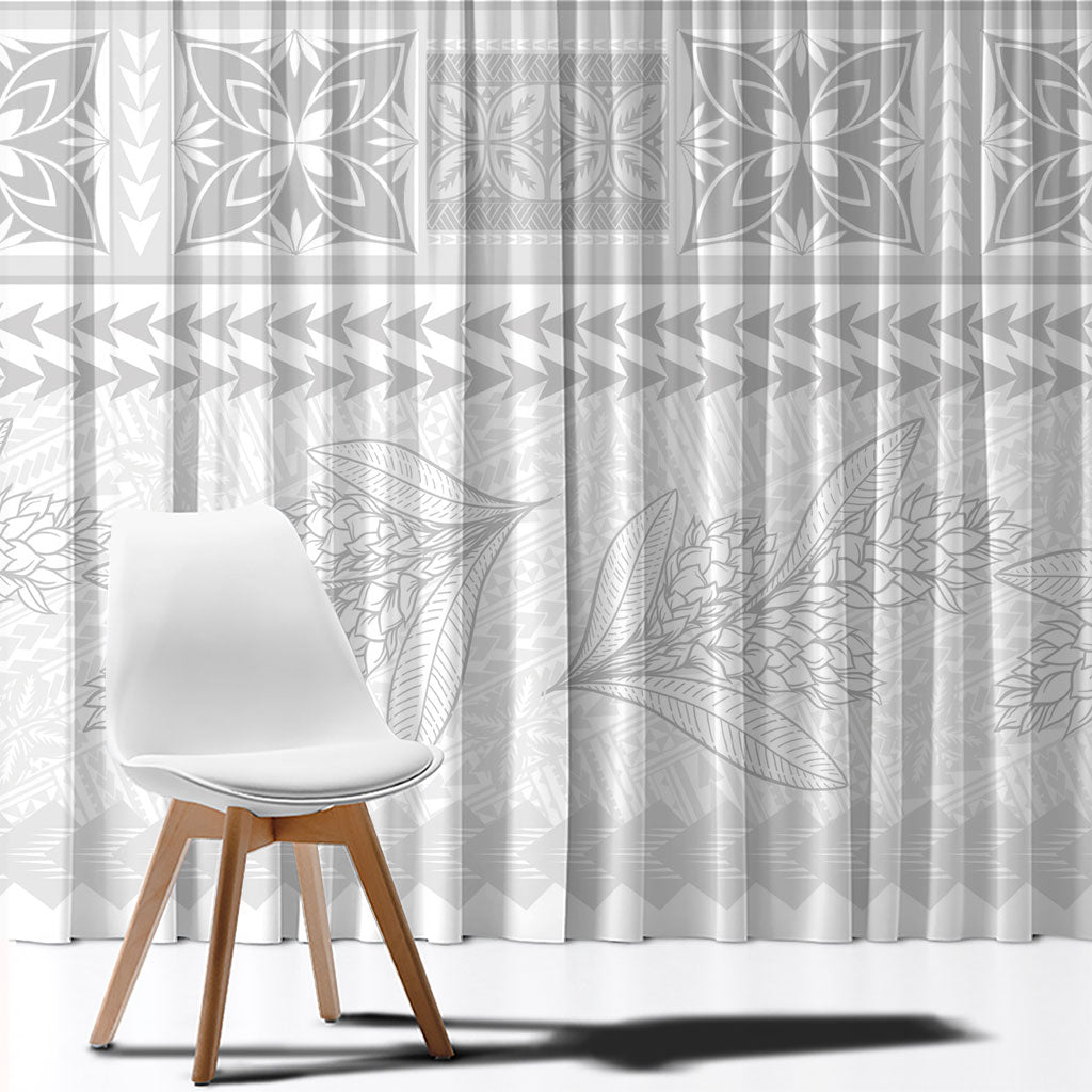 Samoa White Sunday Window Curtain Lotu Tamaiti Samoan Siapo Teuila Flowers LT14 - Polynesian Pride