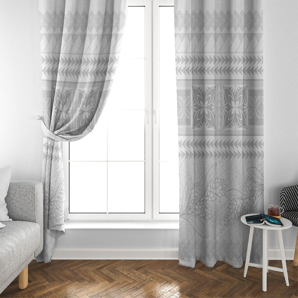 Samoa White Sunday Window Curtain Lotu Tamaiti Samoan Siapo Teuila Flowers LT14 - Polynesian Pride