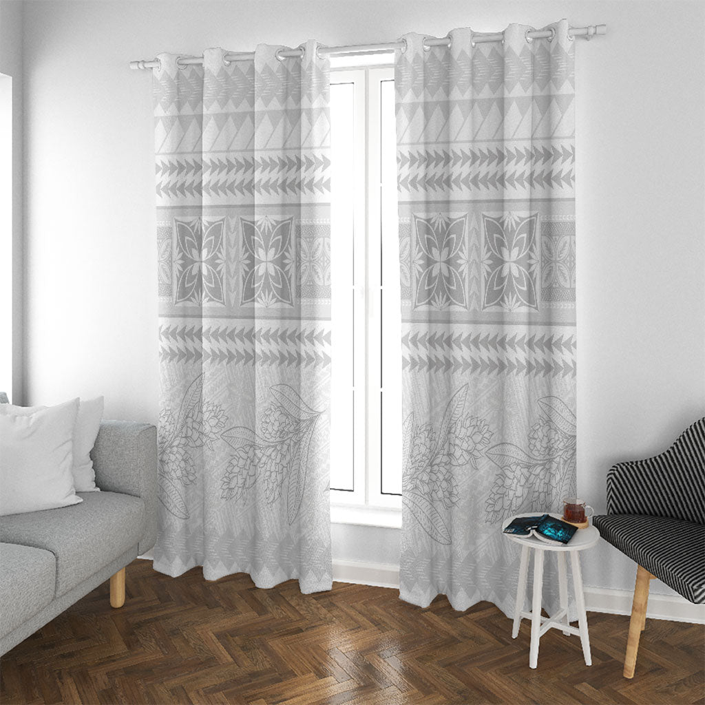 Samoa White Sunday Window Curtain Lotu Tamaiti Samoan Siapo Teuila Flowers LT14 With Grommets White - Polynesian Pride