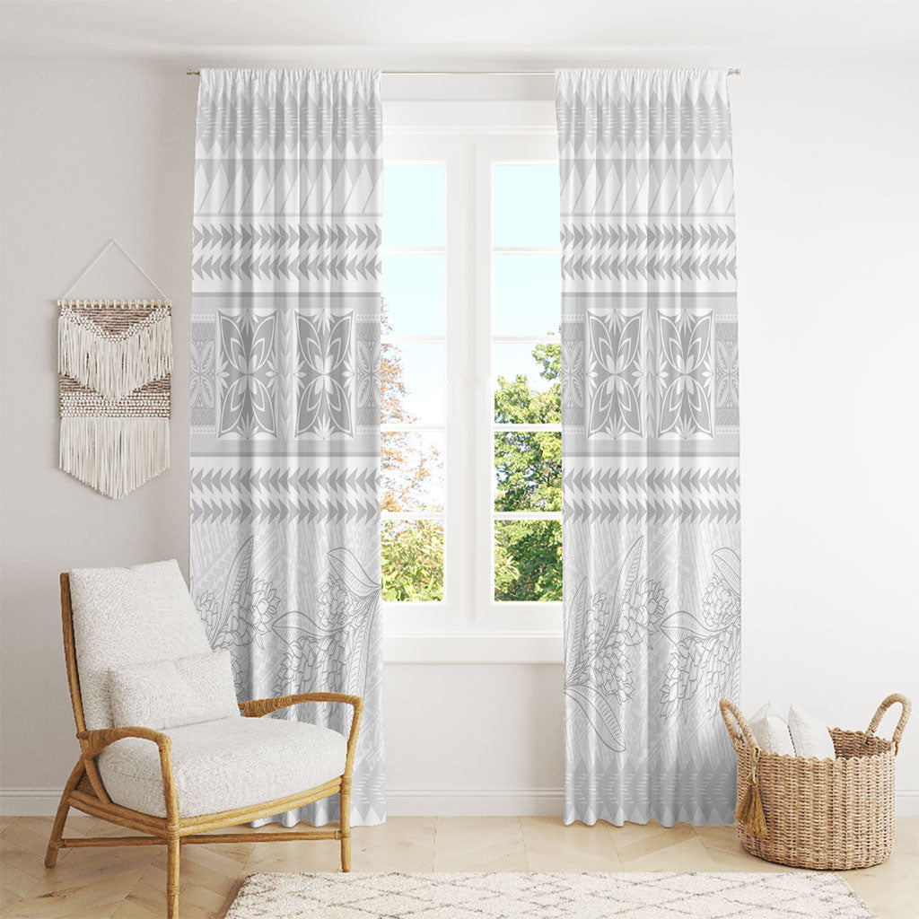 Samoa White Sunday Window Curtain Lotu Tamaiti Samoan Siapo Teuila Flowers LT14 - Polynesian Pride