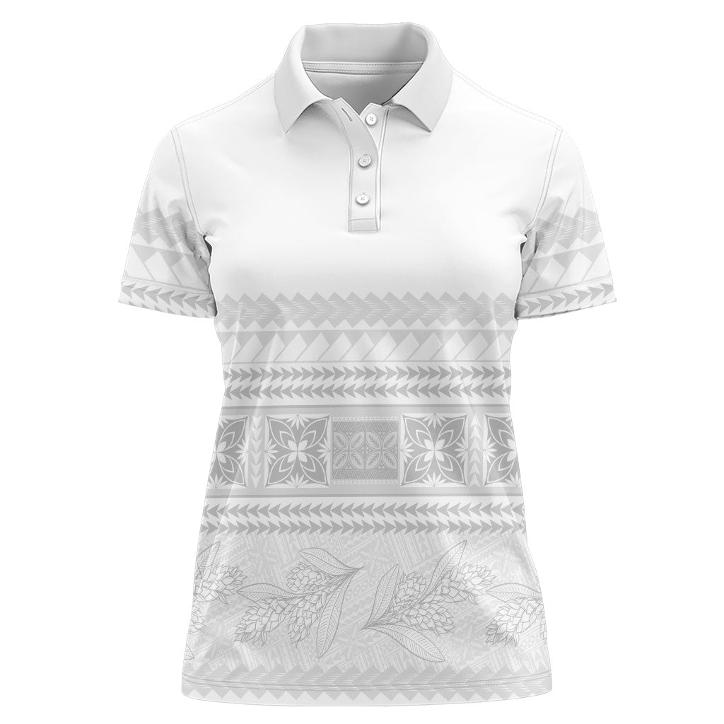 Samoa White Sunday Women Polo Shirt Lotu Tamaiti Samoan Siapo Teuila Flowers LT14 Female White - Polynesian Pride