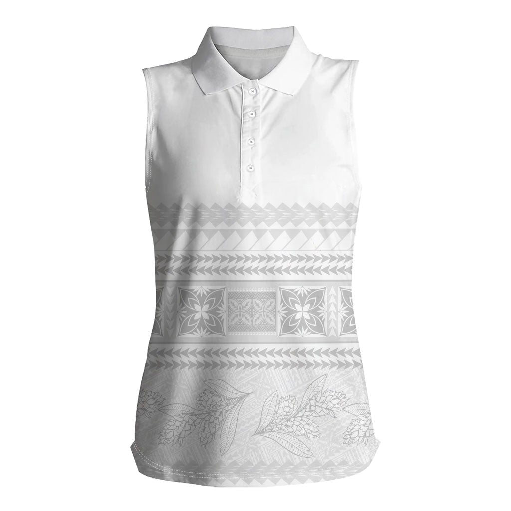 Samoa White Sunday Women Sleeveless Polo Shirt Lotu Tamaiti Samoan Siapo Teuila Flowers LT14 Female White - Polynesian Pride