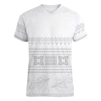 Samoa White Sunday Women V-Neck T-Shirt Lotu Tamaiti Samoan Siapo Teuila Flowers LT14 Female White - Polynesian Pride