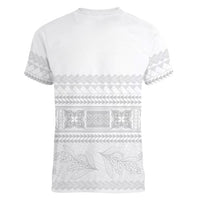 Samoa White Sunday Women V-Neck T-Shirt Lotu Tamaiti Samoan Siapo Teuila Flowers LT14 - Polynesian Pride