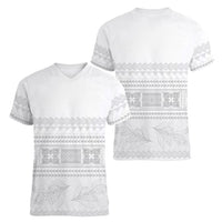 Samoa White Sunday Women V-Neck T-Shirt Lotu Tamaiti Samoan Siapo Teuila Flowers LT14 - Polynesian Pride