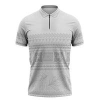 Samoa White Sunday Zipper Polo Shirt Lotu Tamaiti Samoan Siapo Teuila Flowers LT14 White - Polynesian Pride