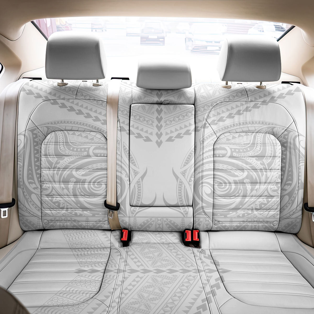 Niue White Sunday Back Car Seat Cover Aho Tapu Fanau Hiapo Pattern LT14 - Polynesian Pride