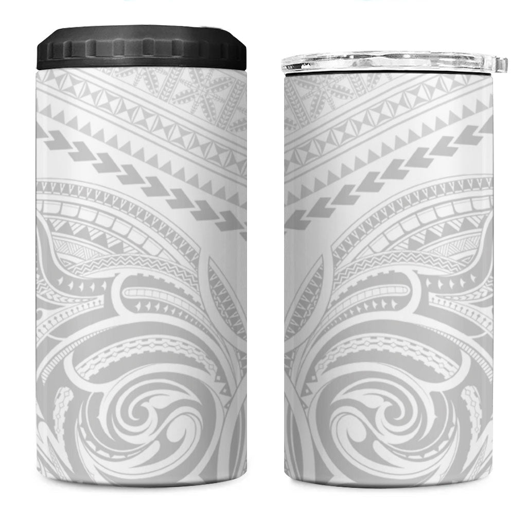 Niue White Sunday 4 in 1 Can Cooler Tumbler Aho Tapu Fanau Hiapo Pattern LT14 One Size: 16 oz White - Polynesian Pride