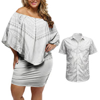 Niue White Sunday Couples Matching Off Shoulder Short Dress and Hawaiian Shirt Aho Tapu Fanau Hiapo Pattern LT14 White - Polynesian Pride
