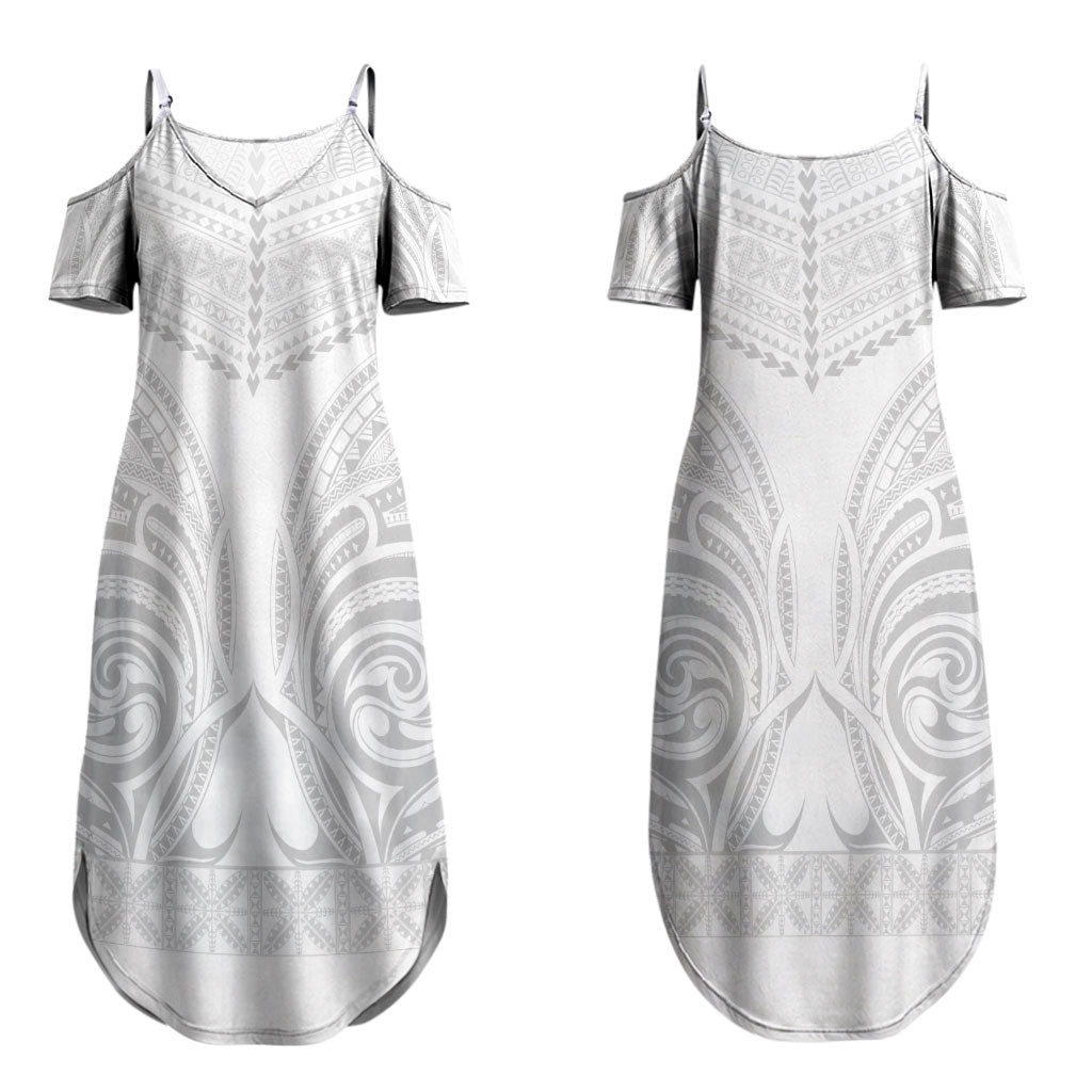 Niue White Sunday Couples Matching Summer Maxi Dress and Hawaiian Shirt Aho Tapu Fanau Hiapo Pattern LT14 - Polynesian Pride