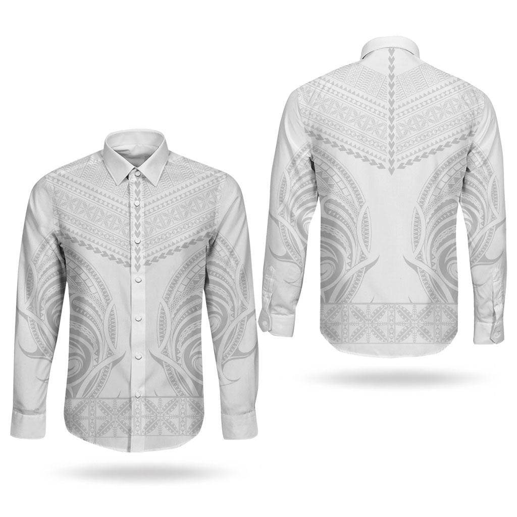 Niue White Sunday Couples Matching Tank Maxi Dress and Long Sleeve Button Shirt Aho Tapu Fanau Hiapo Pattern LT14 - Polynesian Pride