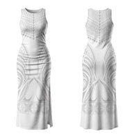 Niue White Sunday Couples Matching Tank Maxi Dress and Long Sleeve Button Shirt Aho Tapu Fanau Hiapo Pattern LT14 - Polynesian Pride