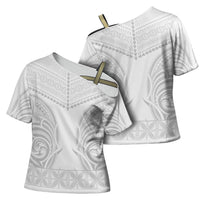 Niue White Sunday Cross Shoulder Shirt Aho Tapu Fanau Hiapo Pattern LT14 - Polynesian Pride