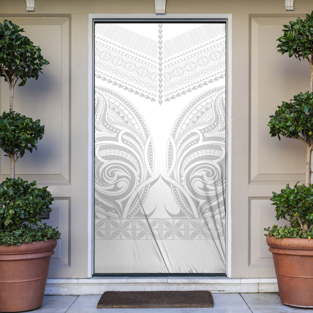 Niue White Sunday Door Cover Aho Tapu Fanau Hiapo Pattern LT14 White - Polynesian Pride