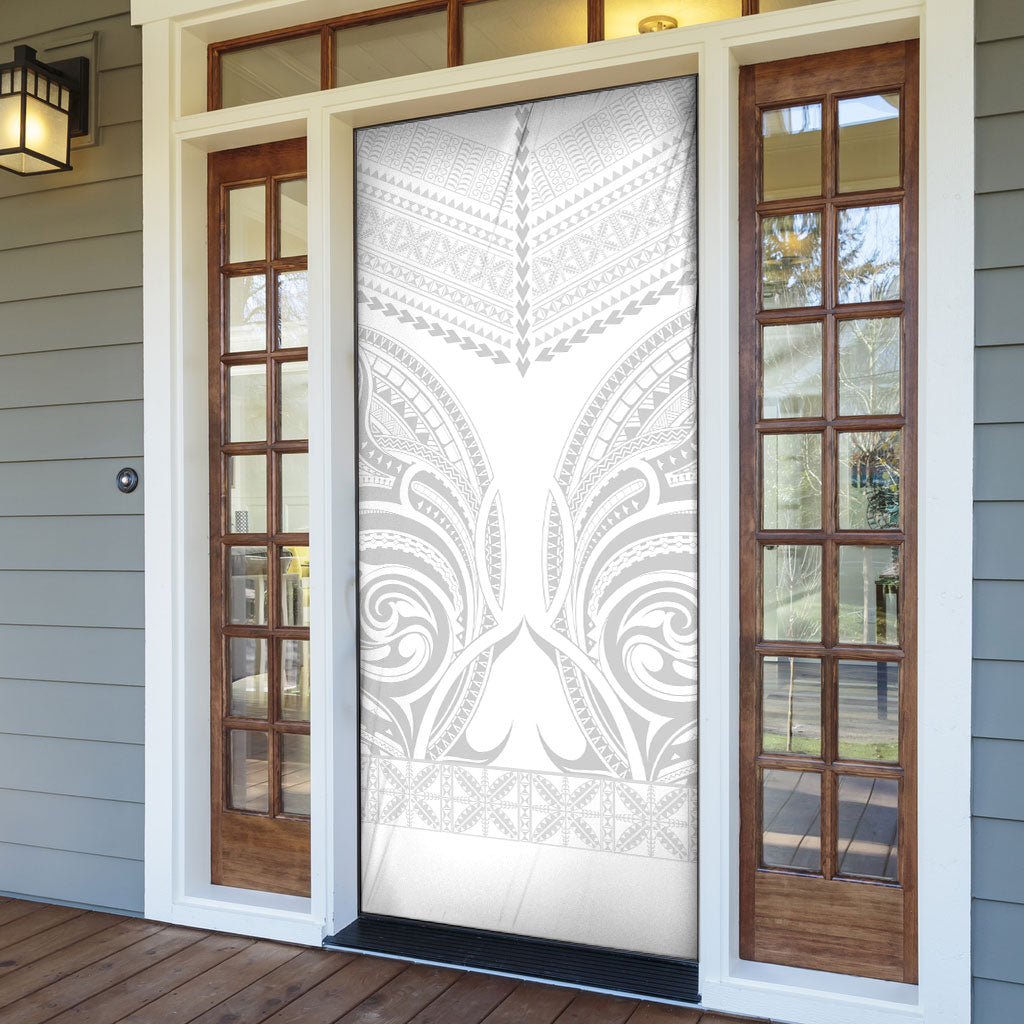 Niue White Sunday Door Cover Aho Tapu Fanau Hiapo Pattern LT14 - Polynesian Pride