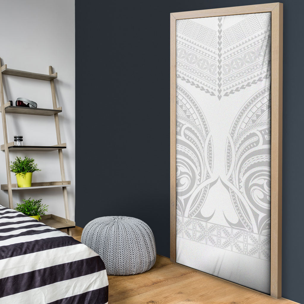 Niue White Sunday Door Cover Aho Tapu Fanau Hiapo Pattern LT14 - Polynesian Pride