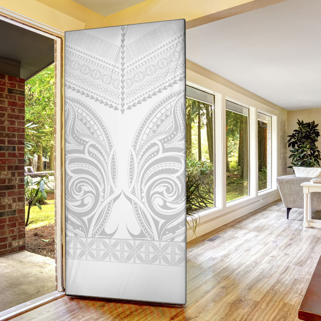Niue White Sunday Door Cover Aho Tapu Fanau Hiapo Pattern LT14 - Polynesian Pride