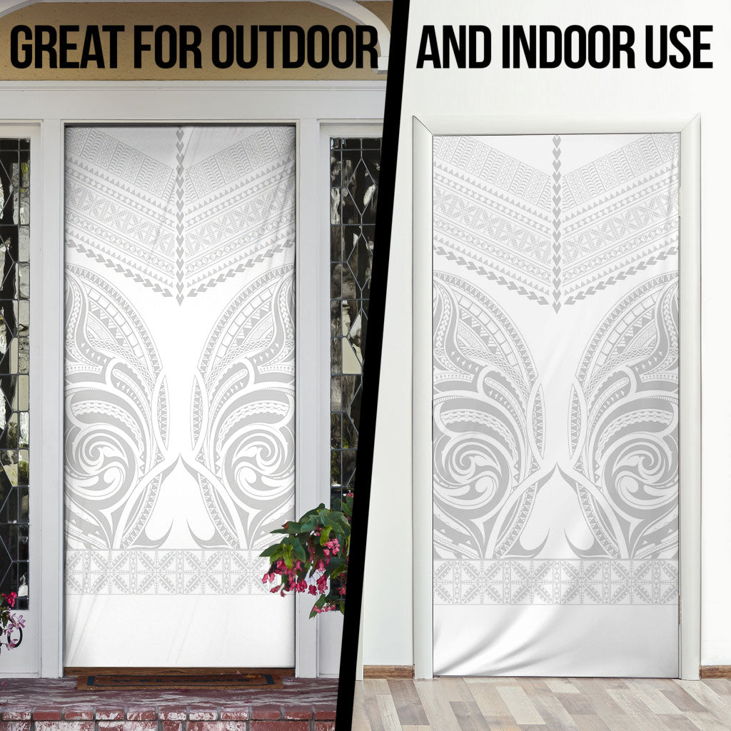 Niue White Sunday Door Cover Aho Tapu Fanau Hiapo Pattern LT14 - Polynesian Pride
