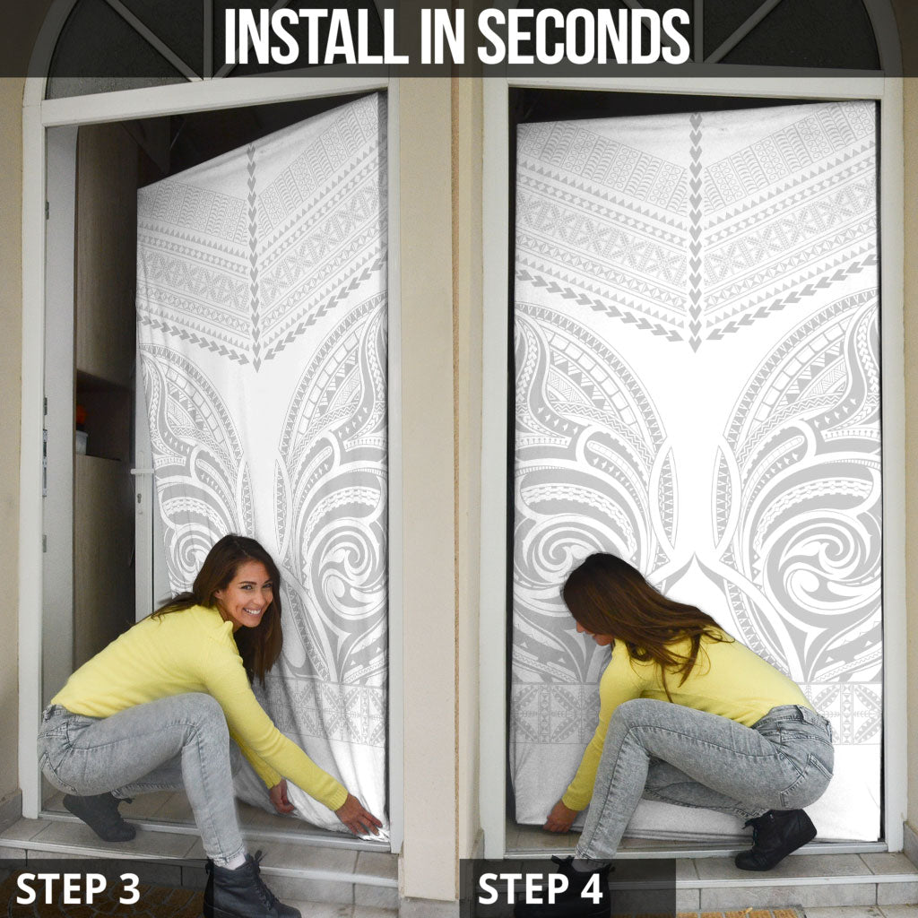 Niue White Sunday Door Cover Aho Tapu Fanau Hiapo Pattern LT14 - Polynesian Pride