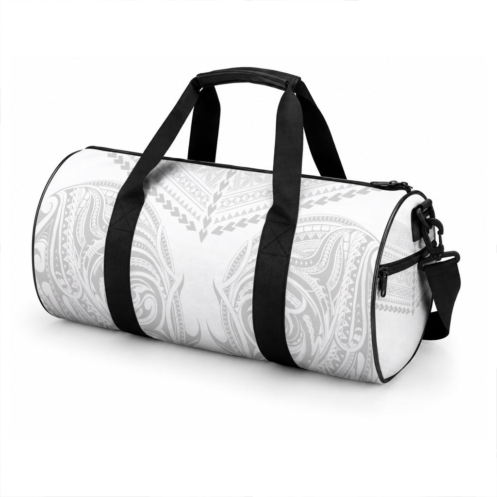 Niue White Sunday Duffle Bag Aho Tapu Fanau Hiapo Pattern