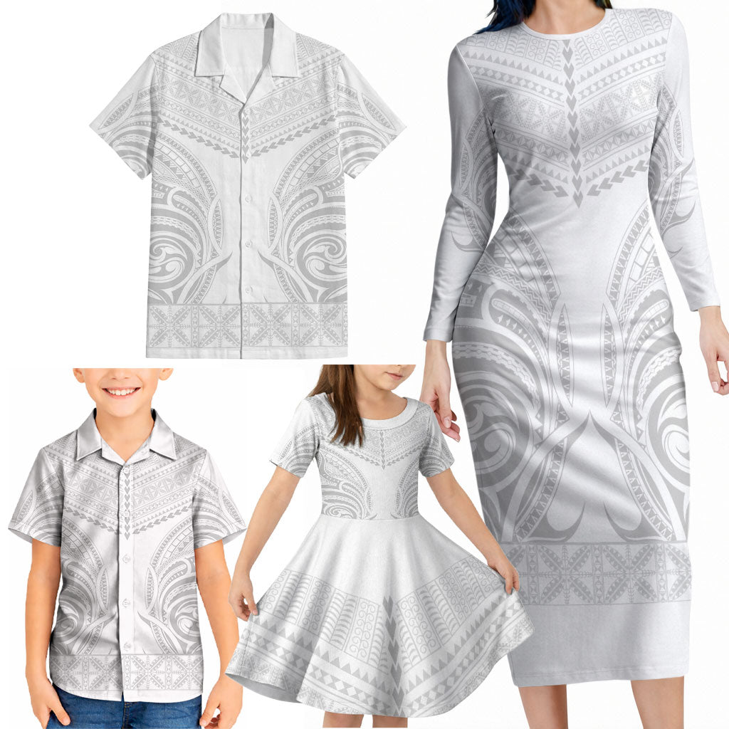 Niue White Sunday Family Matching Long Sleeve Bodycon Dress and Hawaiian Shirt Aho Tapu Fanau Hiapo Pattern LT14 - Polynesian Pride