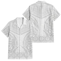 Niue White Sunday Family Matching Off Shoulder Short Dress and Hawaiian Shirt Aho Tapu Fanau Hiapo Pattern LT14 Dad's Shirt - Short Sleeve White - Polynesian Pride