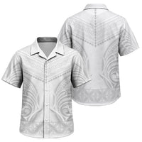 Niue White Sunday Family Matching Off Shoulder Short Dress and Hawaiian Shirt Aho Tapu Fanau Hiapo Pattern LT14 Son's Shirt White - Polynesian Pride
