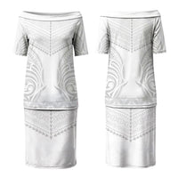 Niue White Sunday Family Matching Puletasi and Hawaiian Shirt Aho Tapu Fanau Hiapo Pattern LT14 Mom's Dress White - Polynesian Pride
