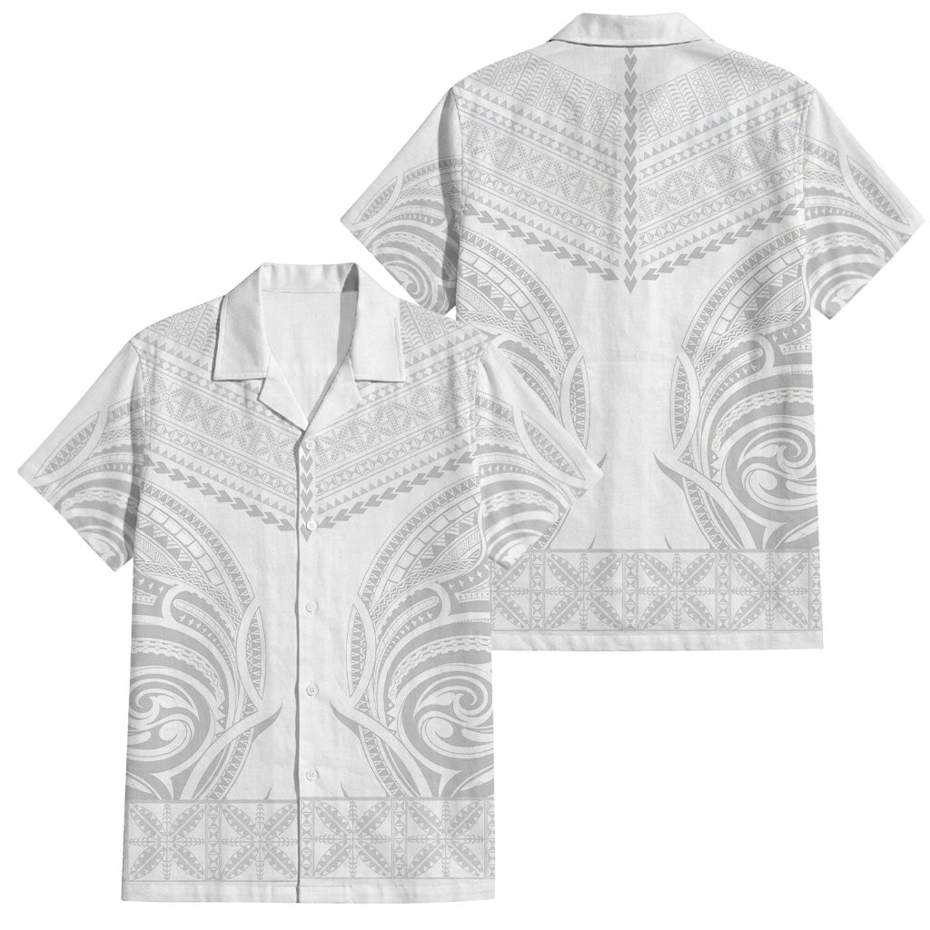 Niue White Sunday Family Matching Puletasi and Hawaiian Shirt Aho Tapu Fanau Hiapo Pattern LT14 Dad's Shirt - Short Sleeve White - Polynesian Pride
