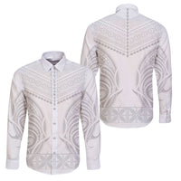 Niue White Sunday Family Matching Puletasi and Hawaiian Shirt Aho Tapu Fanau Hiapo Pattern LT14 Dad's Shirt - Long Sleeve White - Polynesian Pride
