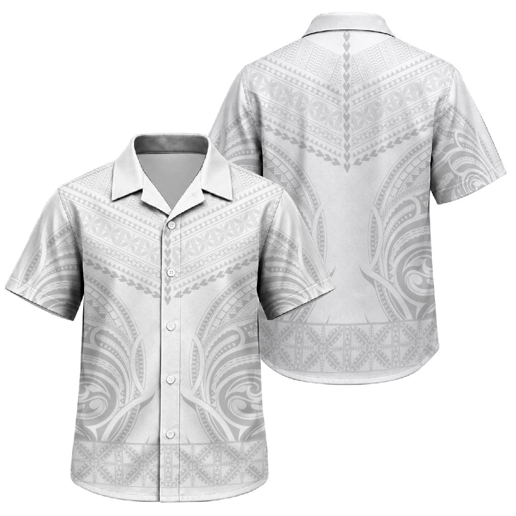Niue White Sunday Family Matching Puletasi and Hawaiian Shirt Aho Tapu Fanau Hiapo Pattern LT14 Son's Shirt White - Polynesian Pride