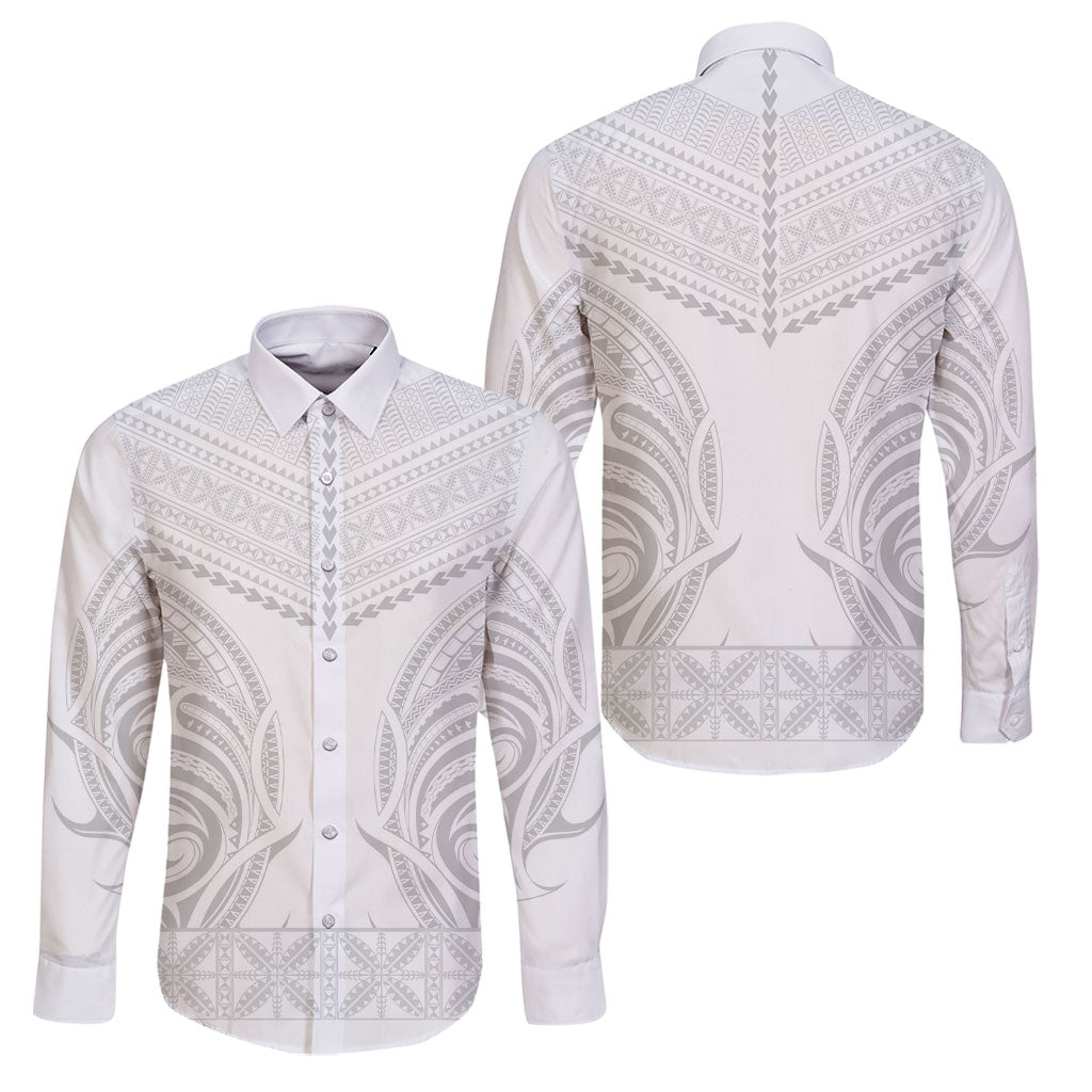 Niue White Sunday Family Matching Short Sleeve Bodycon Dress and Hawaiian Shirt Aho Tapu Fanau Hiapo Pattern LT14 Dad's Shirt - Long Sleeve White - Polynesian Pride