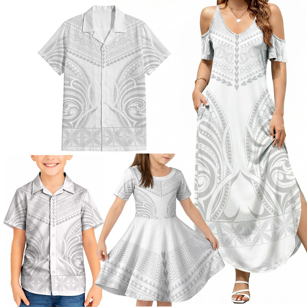 Niue White Sunday Family Matching Summer Maxi Dress and Hawaiian Shirt Aho Tapu Fanau Hiapo Pattern LT14 - Polynesian Pride