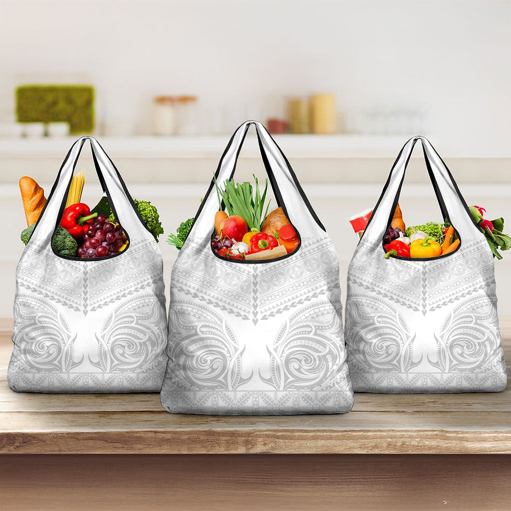 Niue White Sunday Grocery Bag Aho Tapu Fanau Hiapo Pattern LT14 3-pack One Size White - Polynesian Pride