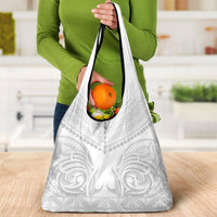 Niue White Sunday Grocery Bag Aho Tapu Fanau Hiapo Pattern LT14 - Polynesian Pride