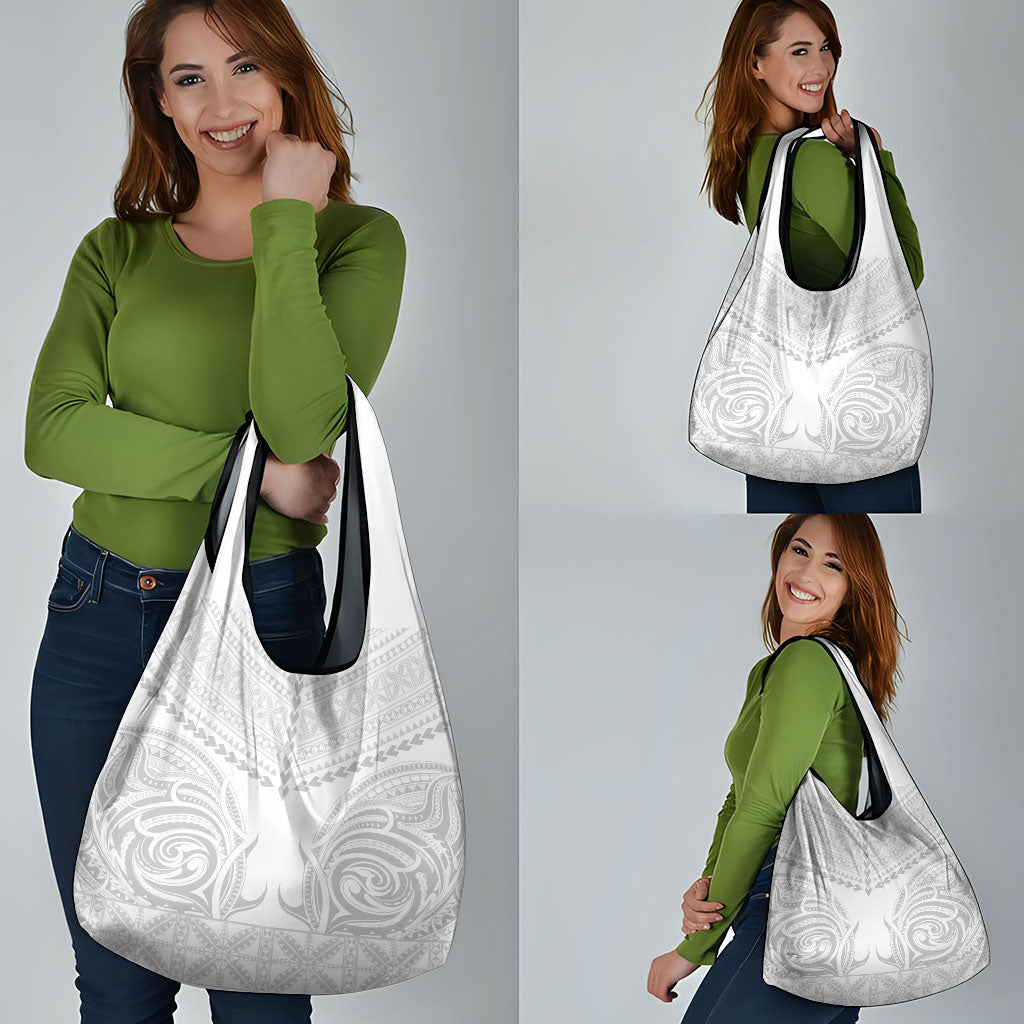 Niue White Sunday Grocery Bag Aho Tapu Fanau Hiapo Pattern LT14 - Polynesian Pride