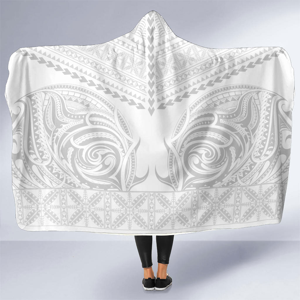 Niue White Sunday Hooded Blanket Aho Tapu Fanau Hiapo Pattern LT14 One Size White - Polynesian Pride