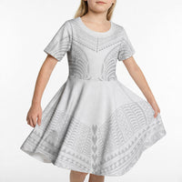 Niue White Sunday Kid Short Sleeve Dress Aho Tapu Fanau Hiapo Pattern LT14 - Polynesian Pride